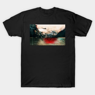 Glitch Art Kamikaze pilot over picturesque mountain lake T-Shirt